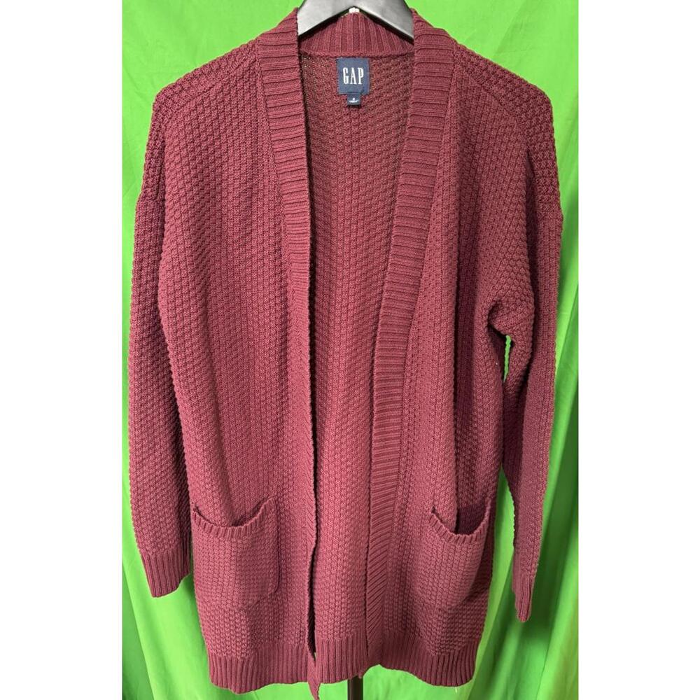 GAP Long Sleeve Sweater Open Front Textured Knit Cardigan Red Womens Size S NWT